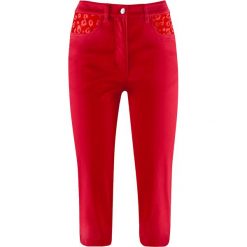 Dżinsy rybaczki wzorzyste bonprix pomarańczowo-czerwony wzorzysty. Czerwone jeansy damskie bonprix, bez wzorów, z jeansu. Za 49,99 zł.