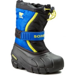 Śniegowce SOREL - Childrens Flurry NC1885 Black/Super Blue 014. Niebieskie śniegowce chłopięce Sorel, bez zapięcia. W wyprzedaży za 189,00 zł.