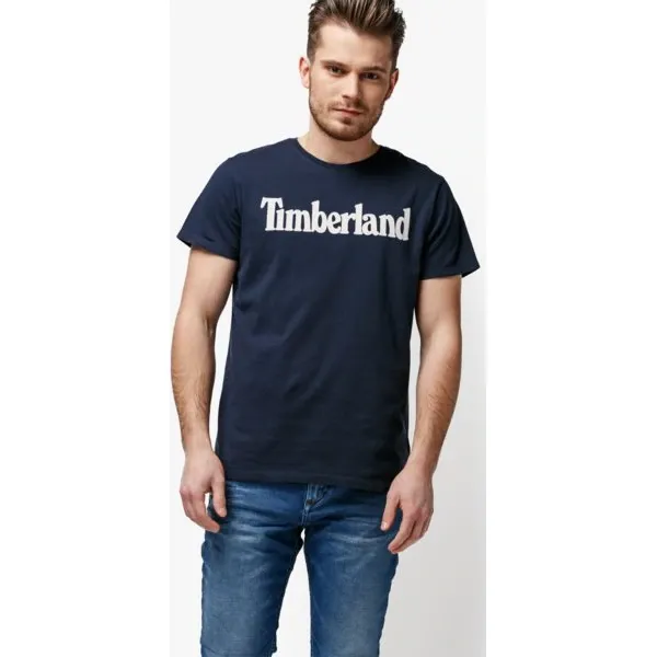 Timberland Koszulka Kennebec River , granatowy, rozmiar M. Niebieskie koszulki męskie Timberland, m, z nadrukiem, z bawełny, klasyczne, z okrągłym kołnierzem, bez rękawów. W wyprzedaży za 103,99 zł.