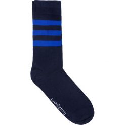 Skarpety w Paski. Niebieskie skarpetki męskie marki LANCERTO, w paski, z elastanu. Za 29,90 zł.