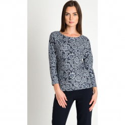 Granatowa bluzka w kwiaty QUIOSQUE. Szare bluzki longsleeves QUIOSQUE, uniwersalny, w kwiaty, z dzianiny, biznesowe, z klasycznym kołnierzykiem. W wyprzedaży za 79,99 zł.