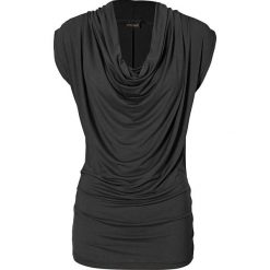 Długi shirt bonprix czarny. Czarne koszulki damskie bonprix, bez wzorów, eleganckie, bez kołnierzyka, z długim rękawem. Za 49,99 zł.