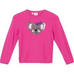 Sweter dziewczęcy z cekinami bonprix różowa magnolia. Różowe swetry dziewczęce bonprix, z aplikacjami, z poliesteru, bez kołnierzyka, bez rękawów, bez kaptura. Za 64,99 zł.