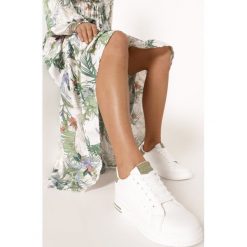 Biało-Zielone Sneakersy Xanthe. Białe koturny damskie Born2be, ze skóry. Za 89,99 zł.