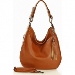 SOFIA Torebka skórzana elegancka MARCO MAZZINI - camel. Brązowe torebki klasyczne damskie marki MAZZINI, w paski, ze skóry, eleganckie, na ramię, bez dodatków. Za 299,00 zł.