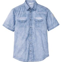 Koszula z krótkim rękawem i efektem wytarcia bonprix matowy niebieski "used". Niebieskie koszule męskie bonprix, xl, z aplikacjami, bez kołnierzyka, z krótkim rękawem. Za 89,99 zł.
