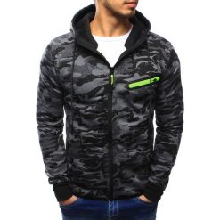 Bluzy męskie: Bluza męska camo rozpinana grafitowa z kapturem (bx3173)