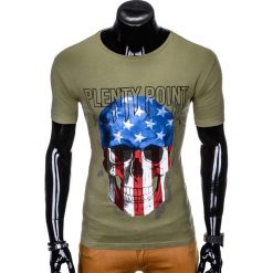 T-SHIRT MĘSKI Z NADRUKIEM S993 - KHAKI. Brązowe t-shirty męskie z nadrukiem marki Ombre Clothing, m. Za 29,00 zł.