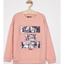 Guess Jeans - Bluza dziecięca 118-175 cm. Różowe bluzy dziewczęce Guess Jeans, z nadrukiem, z elastanu, bez rękawów, bez kaptura. W wyprzedaży za 129,90 zł.