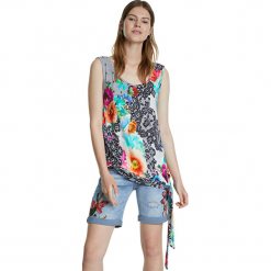 Desigual Tank Damski Ts Crystal Tiza 20SWTK45 1010 (Rozmiar S). Koszulki damskie Desigual, s, bez wzorów, z materiału, z asymetrycznym kołnierzem, bez rękawów. Za 221,00 zł.
