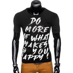 T-SHIRT MĘSKI Z NADRUKIEM S1002 - CZARNY. Czarne t-shirty męskie z nadrukiem marki Ombre Clothing, m. Za 19,99 zł.