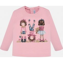 Mayoral - Longsleeve dziecięcy 68-98 cm. Różowe bluzki dziewczęce Mayoral, z nadrukiem, z elastanu, z okrągłym kołnierzem, z długim rękawem, długie, bez kaptura. Za 64,90 zł.