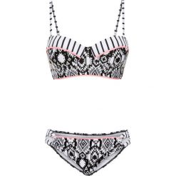 Bikini na fiszbinach (2 części) bonprix czarno-biały. Czarne stroje kąpielowe damskie bonprix, w paski. Za 109,99 zł.