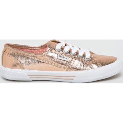 Pepe Jeans - Tenisówki Aberlady Met 18. Żółte trampki i tenisówki damskie Pepe Jeans, bez wzorów, z jeansu, na sznurówki. W wyprzedaży za 159,90 zł.