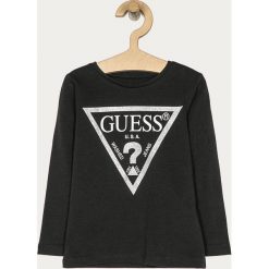 Guess Jeans - Longsleeve dziecięcy 92-116 cm. Czarne bluzki dziewczęce Guess Jeans, z nadrukiem, z bawełny, z okrągłym kołnierzem, z długim rękawem, długie, bez kaptura. Za 79,90 zł.