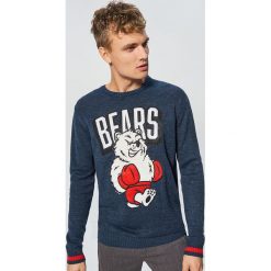 Sweter z aplikacją - Granatowy. Niebieskie bez kategorii marki Cropp, s, z aplikacjami. W wyprzedaży za 29,99 zł.