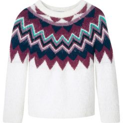 Sweter dzianinowy w norweski wzór bonprix biel wełny - kolorowy. Białe swetry dziewczęce bonprix, na zimę, bez wzorów, z wełny, bez kołnierzyka, bez rękawów, bez kaptura. Za 49,99 zł.