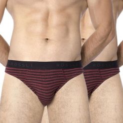Dwupak slipów ROSSLI Stripes. Różowe slipy męskie Rossli, m, z nadrukiem, z dzianiny. Za 48,99 zł.