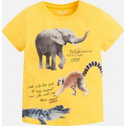Mayoral - T-shirt dziecięcy 92-134 cm. Żółte t-shirty męskie marki Mayoral, z nadrukiem, z bawełny, z okrągłym kołnierzem. Za 64,90 zł.