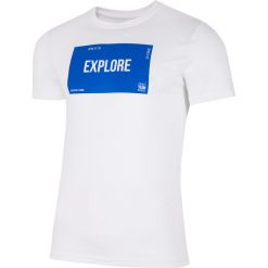 T-shirt męski TSM009 - biały. Białe koszulki męskie marki 4f, m, bez wzorów, bez kołnierzyka. Za 49,99 zł.