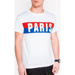 T-shirt męski z nadrukiem S1070 - biały. Białe t-shirty męskie Ombre Clothing, s, z nadrukiem, z bawełny, bez kołnierzyka. Za 14,99 zł.