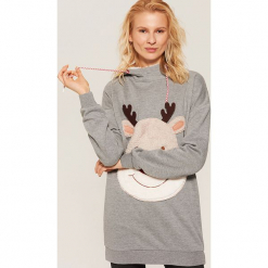 Bluza ze świąteczną aplikacją - Jasny szar. Szare bluzy damskie marki House, l, z aplikacjami. Za 99,99 zł.