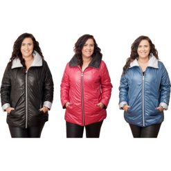 Lekko ocieplona kurtka DUŻE ROZMIARY. Niebieskie kurtki damskie Moda Size Plus Iwanek, na zimę, xl, bez wzorów, z tkaniny, klasyczne, bez kaptura. Za 199,90 zł.