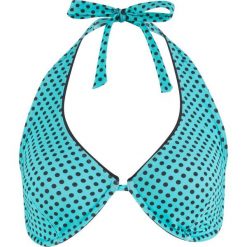 Biustonosz bikini na fiszbinach bonprix turkusowo-czarny z nadrukiem. Niebieskie bikini bonprix, z nadrukiem. Za 89,99 zł.