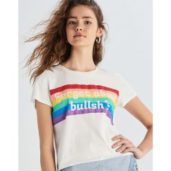 Crop top z kolorowym nadrukiem - Biały. Białe topy damskie Sinsay, xl, z nadrukiem, bez kołnierzyka. W wyprzedaży za 7,99 zł.