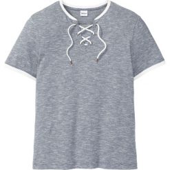 T-shirt z ozdobnym sznurowaniem bonprix ciemnoniebiesko-biel wełny melanż. Niebieskie t-shirty męskie bonprix, s, bez wzorów, z wełny, z okrągłym kołnierzem. Za 44,99 zł.