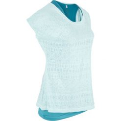 Shirt sportowy 2 w 1, krótki rękaw bonprix morski pastelowy - matowy kobaltowy. Niebieskie bluzki sportowe damskie bonprix, bez wzorów, bez kołnierzyka, z krótkim rękawem, krótkie, bez kaptura. Za 79,99 zł.