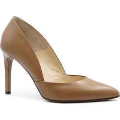 Damskie skórzane szpilki koloru toffi 92Y. Pomarańczowe szpilki Neścior, bez wzorów, ze skóry, eleganckie, bez obcasa, na szpilce, bez zapięcia. Za 259,00 zł.