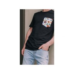 Białe Łowickie. Czarne t-shirty męskie Mr. hammer, xl, w kwiaty, z elastanu, bez kołnierzyka. Za 99,99 zł.