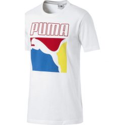 Puma Koszulka Biały. Białe podkoszulki męskie Puma, l, z nadrukiem, z bawełny, bez kołnierzyka, krótkie. Za 83,95 zł.