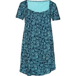 Tunika shirtowa, krótki rękaw bonprix morsko-ciemnoniebieski wzorzysty. Niebieskie tuniki damskie bonprix, bez wzorów, bez kołnierzyka, z krótkim rękawem. Za 74,99 zł.
