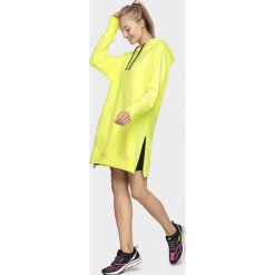 Bluza damska z suwakami po bokach BLD701 - limonka neon. Szare bluzy damskie 4f, bez wzorów, z dzianiny, bez rękawów, z kapturem. Za 149,99 zł.
