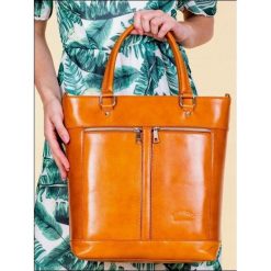 Torebka skórzana shopper bag A4 Rovicky TWR-8 brązowa - brązowy. Pomarańczowe torby damskie na zakupy w paski, ze skóry, klasyczne, na ramię, bez dodatków. Za 269,99 zł.