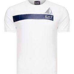T-shirt EA7 EMPORIO ARMANI. Białe t-shirty męskie EA7 Emporio Armani, z nadrukiem, z bawełny, z okrągłym kołnierzem. W wyprzedaży za 204,00 zł.
