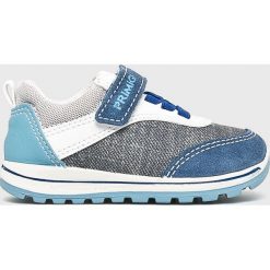 Primigi - Buty dziecięce. Niebieskie trampki chłopięce Primigi, bez wzorów, ze skóry, sportowe, z okrągłym noskiem, bez zapięcia. W wyprzedaży za 159,90 zł.