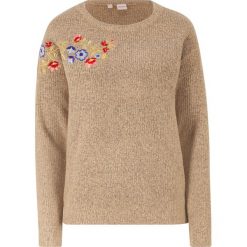 Sweter z haftem, długi rękaw bonprix beżowy melanż. Brązowe swetry damskie bonprix, z haftami, z długim rękawem, długie, bez kaptura. Za 54,99 zł.