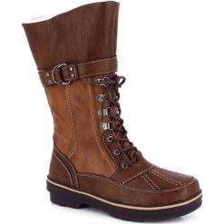 Kozaki "Maevane" w kolorze jasnobrązowym. Brązowe buty zimowe damskie Kimberfeel. W wyprzedaży za 367,95 zł.