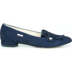 Nubukowe balerinki z frędzlami - skóra naturalna - model 046 - kolor granat nubuk. Szare baleriny damskie Zapato, bez wzorów, z jeansu, klasyczne, bez obcasa, na obcasie. W wyprzedaży za 179,40 zł.
