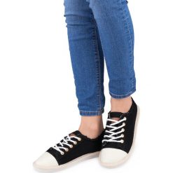 Trampki damskie Ideal Shoes X-9716 Czarne. Czarne trampki i tenisówki damskie Ideal Shoes, bez wzorów, z tkaniny, na sznurówki. Za 49,00 zł.
