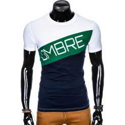 T-SHIRT MĘSKI Z NADRUKIEM S650 - GRANATOWY. Niebieskie t-shirty męskie marki Ombre Clothing, s, z nadrukiem. Za 35,00 zł.