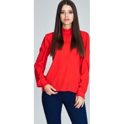 Czerwona Bluzka ze Stójką z Riuszką. Czerwone podkoszulki damskie marki Molly.pl, s, bez wzorów, eleganckie, ze stójką, z długim rękawem. Za 129,90 zł.