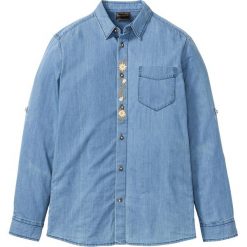Koszula dżinsowa w ludowym stylu bonprix jasnoniebieski. Niebieskie koszule męskie bonprix, xl, bez wzorów, bez kołnierzyka, bez rękawów. Za 89,99 zł.