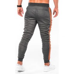SPODNIE MĘSKIE DRESOWE P730 - GRAFITOWE/POMARAŃCZOWE. Szare spodnie męskie Ombre Clothing, s, bez wzorów, z bawełny. Za 39,00 zł.