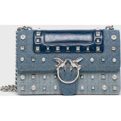 Pinko - Torebka skórzana Love Jeans Tracolla. Niebieskie torebki klasyczne damskie marki Pinko, w paski, z jeansu, casualowe, na ramię, średnie, bez dodatków. Za 1599,00 zł.