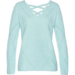 Sweter bonprix pastelowy miętowy melanż. Zielone swetry damskie bonprix, bez wzorów, z bawełny, bez rękawów, bez kaptura. Za 89,99 zł.