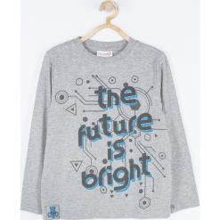 Koszulka. Szare t-shirty chłopięce COOL ROBOTS, z aplikacjami, z elastanu, z długim rękawem. Za 31,90 zł.
